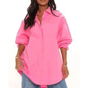 Fashion Nova Pink Button Up Longline Shirt Dress Size 3X Collared Barbie Preppy